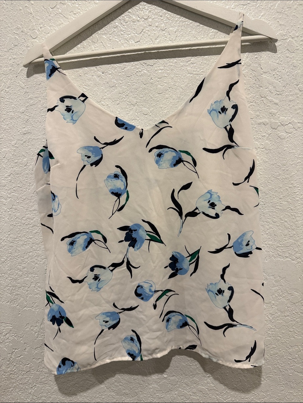 Banana Republic White Floral Camisole with Blue Accents